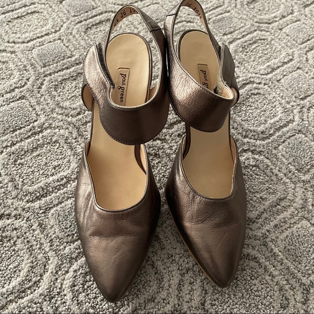 PAUL GREEN METALLIC LEATHER HEELS US 8